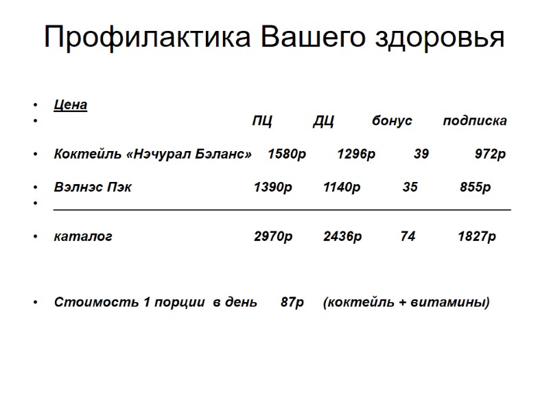 Профилактика Вашего здоровья Цена          